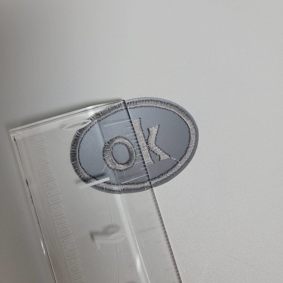 VTG Iron On Patch Silver Reflective OK Oval Name Tag - Picture 5 of 7